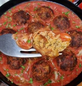 Rezept Überbackene Tomaten Hackfleischbällchen lowcarb keto glutenfrei