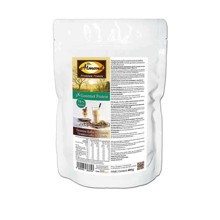 3K Gourmet Protein TIRAMISU-KAFFEE MILCHSHAKE Mehrkomponenten Proteinshake | Keto Proteinkaffee | 76 % Protein | vegetarisch |