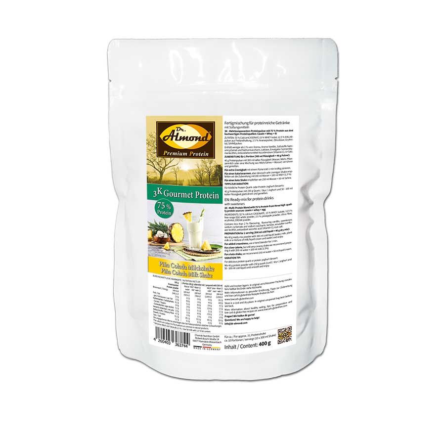3K Gourmet Protein PINA COLADA MILCHSHAKE Mehrkomponenten Proteinshake | Keto Proteinpulver | 75 % Protein | vegetarisch Etikett