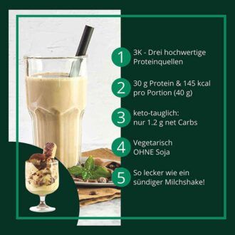 3K Gourmet Protein TIRAMISU-KAFFEE MILCHSHAKE Mehrkomponenten Proteinshake | Keto Proteinkaffee | 76 % Protein | vegetarisch |