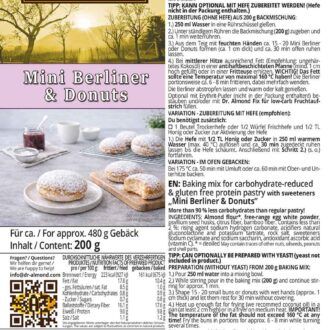 Mini-Berliner & Donuts Backmischung low carb glutenfrei Krapfen zuckerfrei zum Frittieren