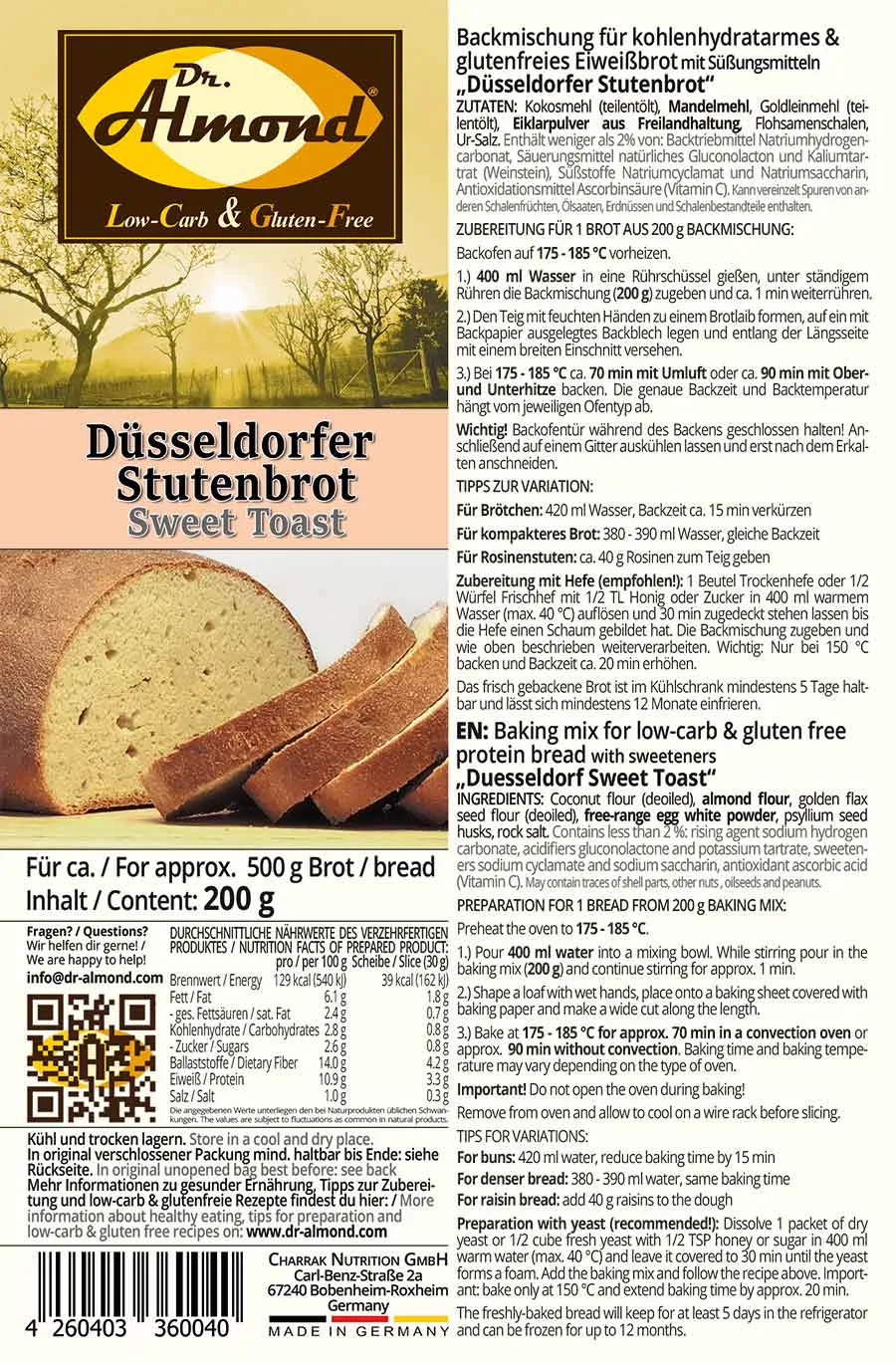 Düsseldorfer Stutenbrot Süßes Brot zuckerfrei low-carb glutenfrei