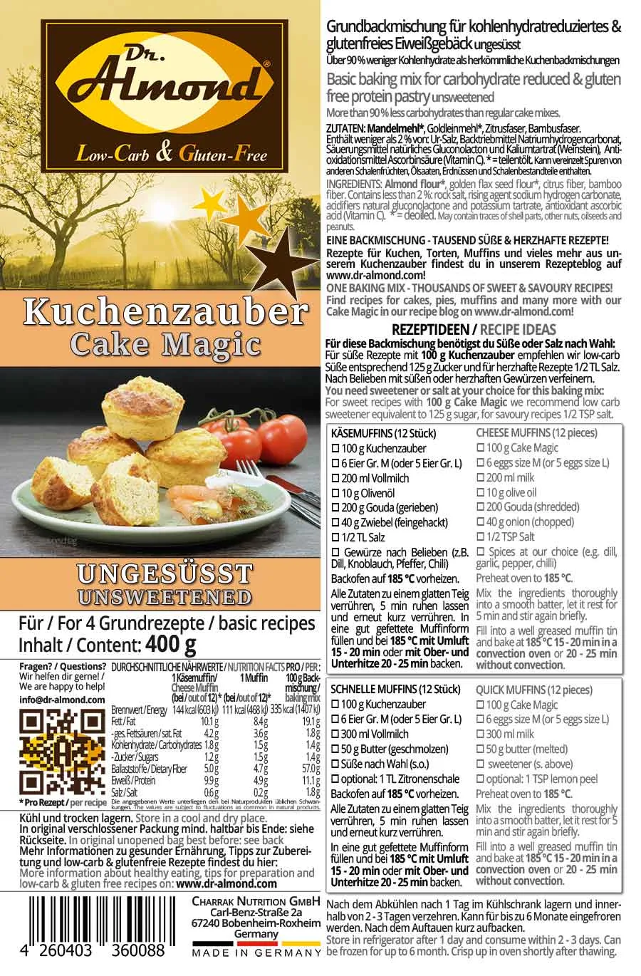 Kuchenzauber-UNGESUESST-lowcarb-glutenfrei-Kuchen-Muffins-Waffeln-Kekse-herzhaft