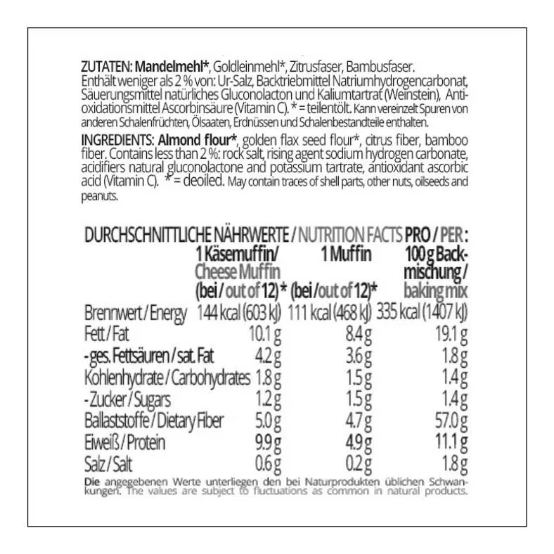 KUCHENZAUBER Ungesüsst Backmischung für süße & herzhafte Kuchen, Muffins, Pfannkuchen und mehr | low-carb | glutenfrei, sojafrei, keto, paleo Kuchenmischung