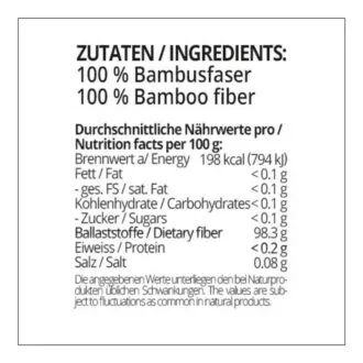 Bambusfaser Ballaststoffmehl low carb glutenfrei – Kartoffelfaser-Ersatz mit 0 % Kohlenhydraten – Zum Backen, Bemehlen & Ausrollen