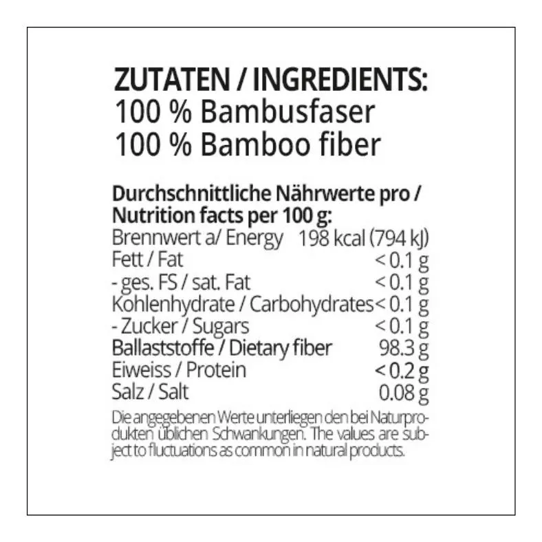 Bambusfaser Ballaststoffmehl low carb glutenfrei – Kartoffelfaser-Ersatz mit 0 % Kohlenhydraten – Zum Backen, Bemehlen & Ausrollen
