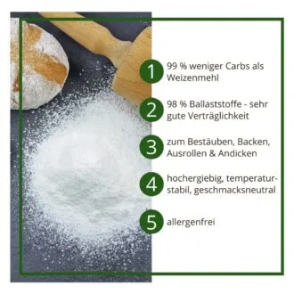 Bambusfaser Ballaststoffmehl low carb glutenfrei – Kartoffelfaser-Ersatz mit 0 % Kohlenhydraten – Zum Backen, Bemehlen & Ausrollen