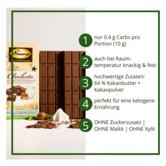 Keto Schokolade VOLLMILCH & HASELNUSS – 3 Tafeln