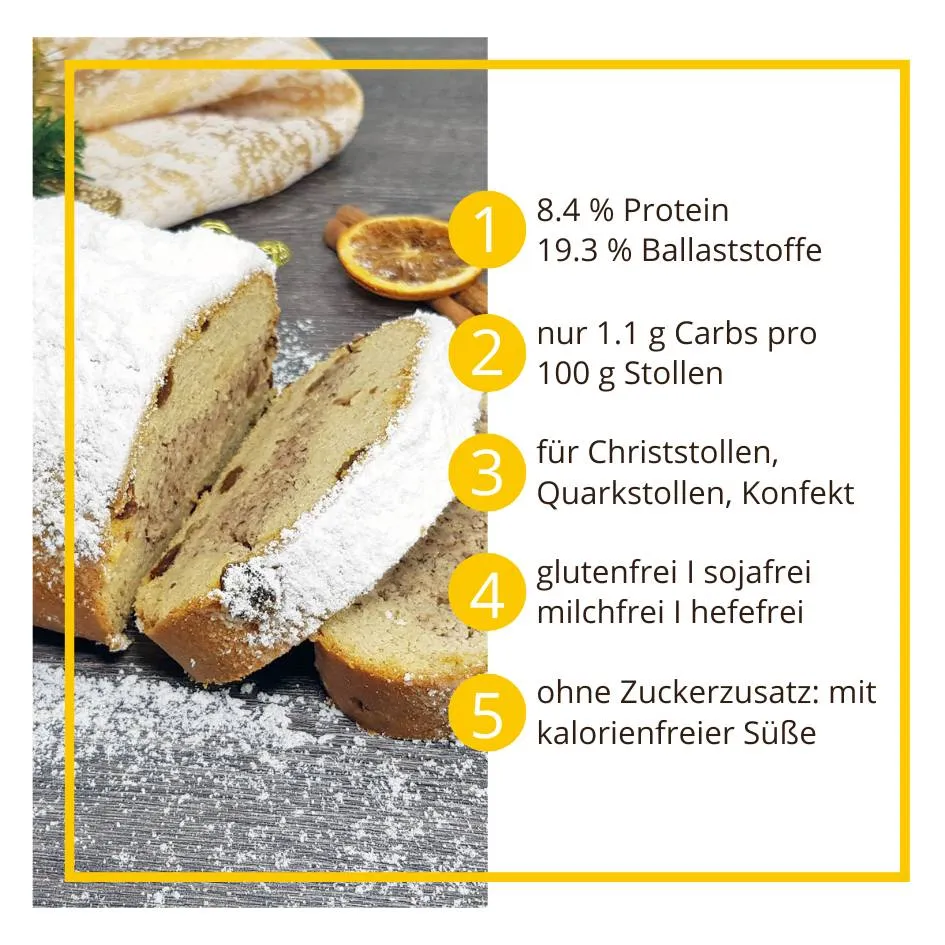 STOLLENZAUBER Backmischung für low carb & glutenfreie Christstollen Weihnachtsstollen sojafrei keto OHNE Zuckerzusatz