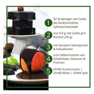 Schokoladenzauber SCHWARZE SAHNE – low-carb & keto Schokolade ohne Zuckerzusatz in Pulverform zum Selberschmelzen in 2 min
