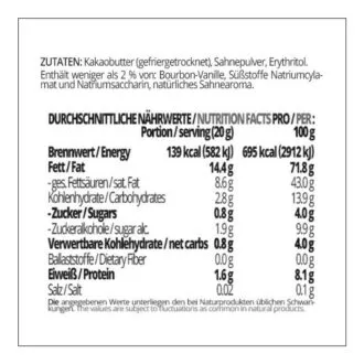 Schokoladenzauber WEISSE SAHNE – low-carb & keto Weisse Schokolade ohne Zuckerzusatz in Pulverform zum Selberschmelzen in 2 min