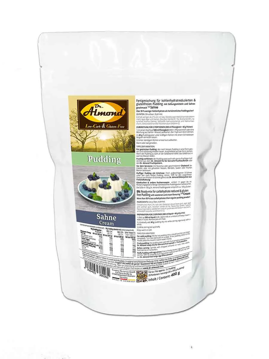 Pudding SAHNE low-carb glutenfrei keto - Puddingpulver ohne Stärke zuckerfrei laktosefrei vegan