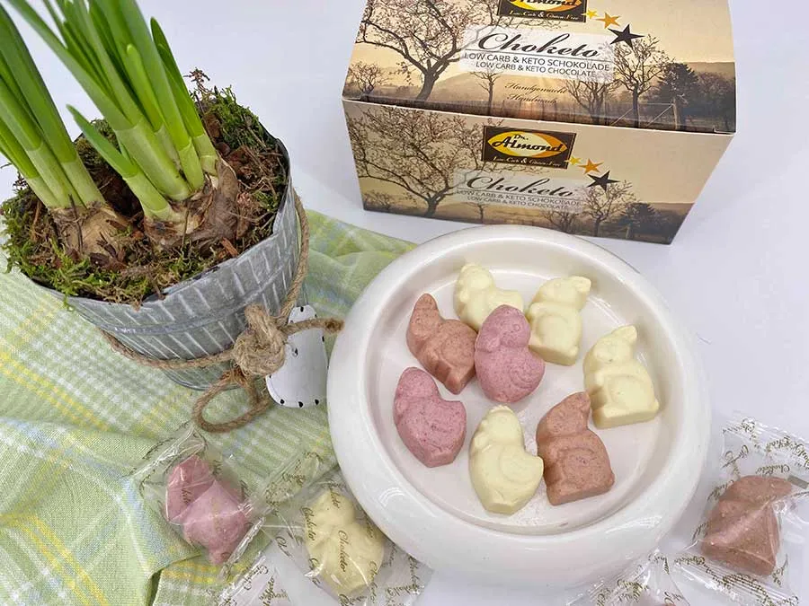 CHOKETO Frühlingsfreunde MIX FRUCHTIG & FRISCH – Low Carb & Keto Schokoladenfiguren – handgemacht