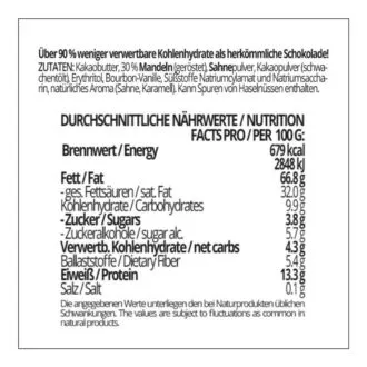 CHOKETO Low Carb & Keto Schokolade KARAMELLMILCH & MANDEL – 3 Tafeln – handgemacht – ohne Zuckerzusatz
