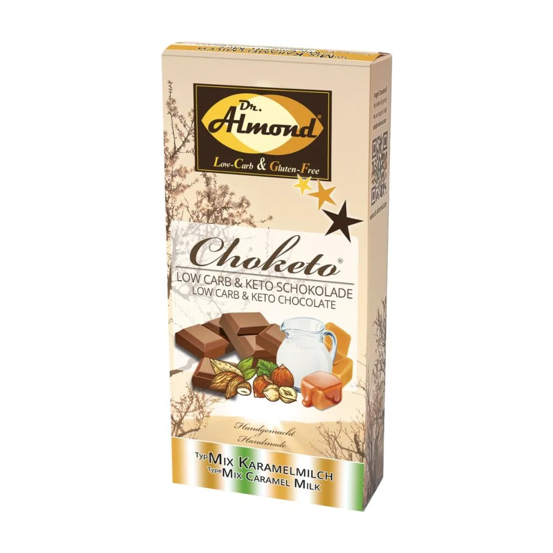 CHOKETO Low Carb & Keto Schokolade MIX KARAMELLMILCH – PUR + MANDEL + HASELNUSS – 3 Tafeln – handgemacht