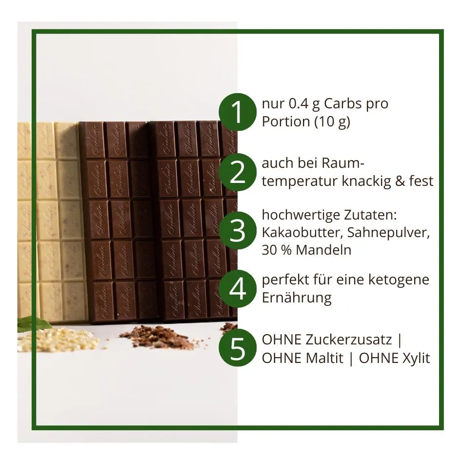 CHOKETO Low Carb & Keto Schokolade Bunter Mix MANDEL – 3 Tafeln – handgemacht – ohne Zuckerzusatz