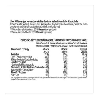 CHOKETO Low Carb & Keto Schokolade MIX WEISSE SAHNE – PUR + MANDEL + HASELNUSS – 3 Tafeln – handgemacht