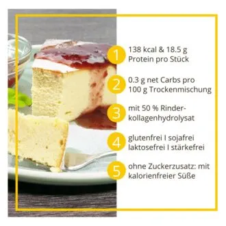 KÄSEKUCHENZAUBER KOLLAGEN Fertigmischung für Protein-Käsekuchen – low-carb, glutenfrei, sojafrei, keto Käsekuchenhilfe