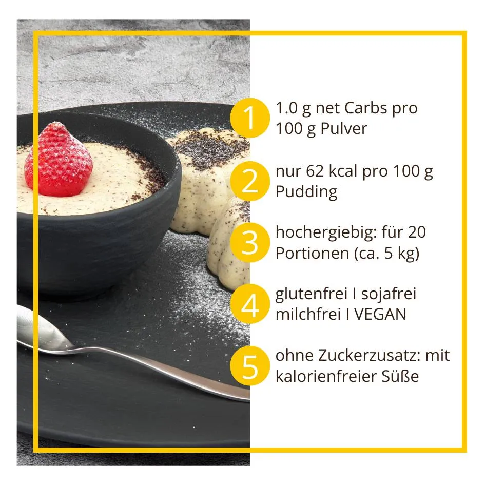 Grießpudding MOHN-VANILLE low-carb glutenfrei keto – Grießbrei ohne Stärke zuckerfrei laktosefrei vegan