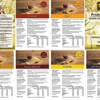 Probierbox 5 Trinkschokolade Trinkkakao Kakaopulver low-carb keto zuckerfrei