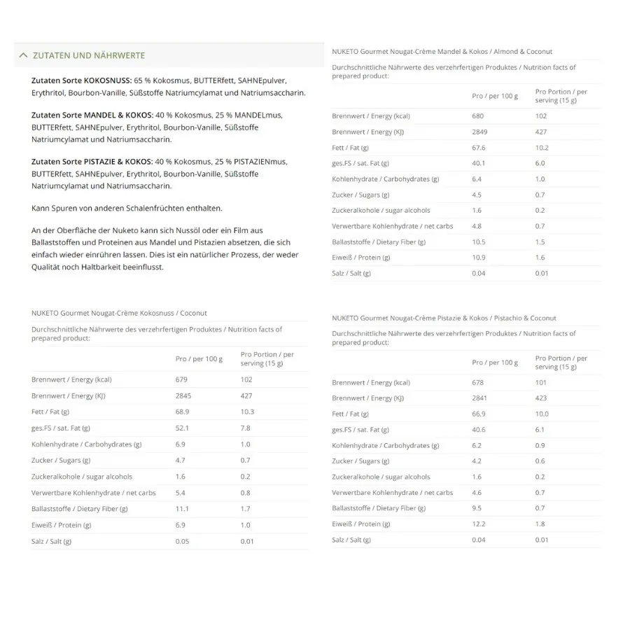 Probierset Nuketo KOKOSVARIATIONEN Gourmet Nougat-Creme low carb keto | 3 Sorten Aufstrich | ohne Zuckerzusatz | ohne Palmöl – Bild 8