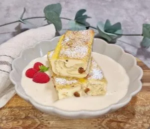 Rezept Topfenpalatschinken überbacken mit Vanillesauce low-carb keto glutenfrei
