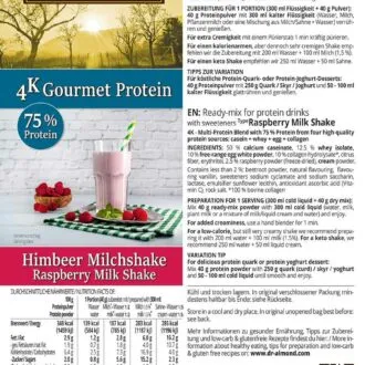 Protein MILCHSHAKE Himbeer Proteinshake Ketoshake Proteinpulver - Etikett