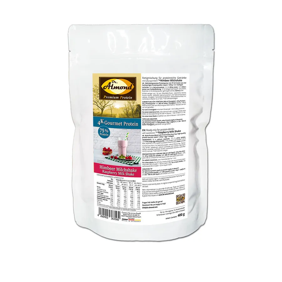 Protein MILCHSHAKE Himbeer Proteinshake Ketoshake Proteinpulver - Tüte Verpackung