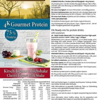 Protein KIRSCH-JOGHURT MILCHSHAKE Proteinshake Ketoshake Proteinpulver - Etikett