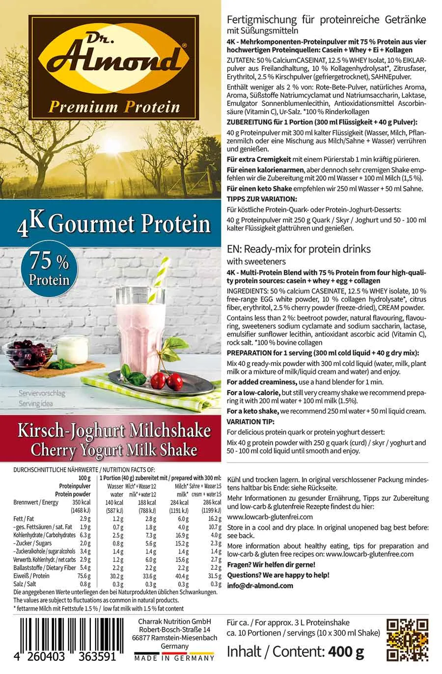 Protein KIRSCH-JOGHURT MILCHSHAKE Proteinshake Ketoshake Proteinpulver - Etikett