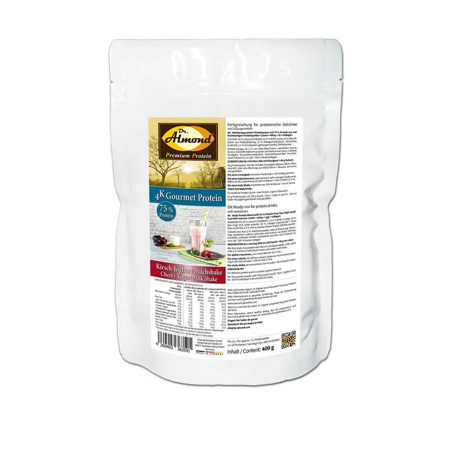 Protein KIRSCH-JOGHURT MILCHSHAKE Proteinshake Ketoshake Proteinpulver - Tüte Verpackung