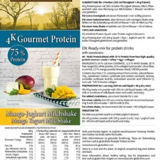 Protein MANGO-JOGHURT MILCHSHAKE Proteinshake Ketoshake Proteinpulver - Etikett