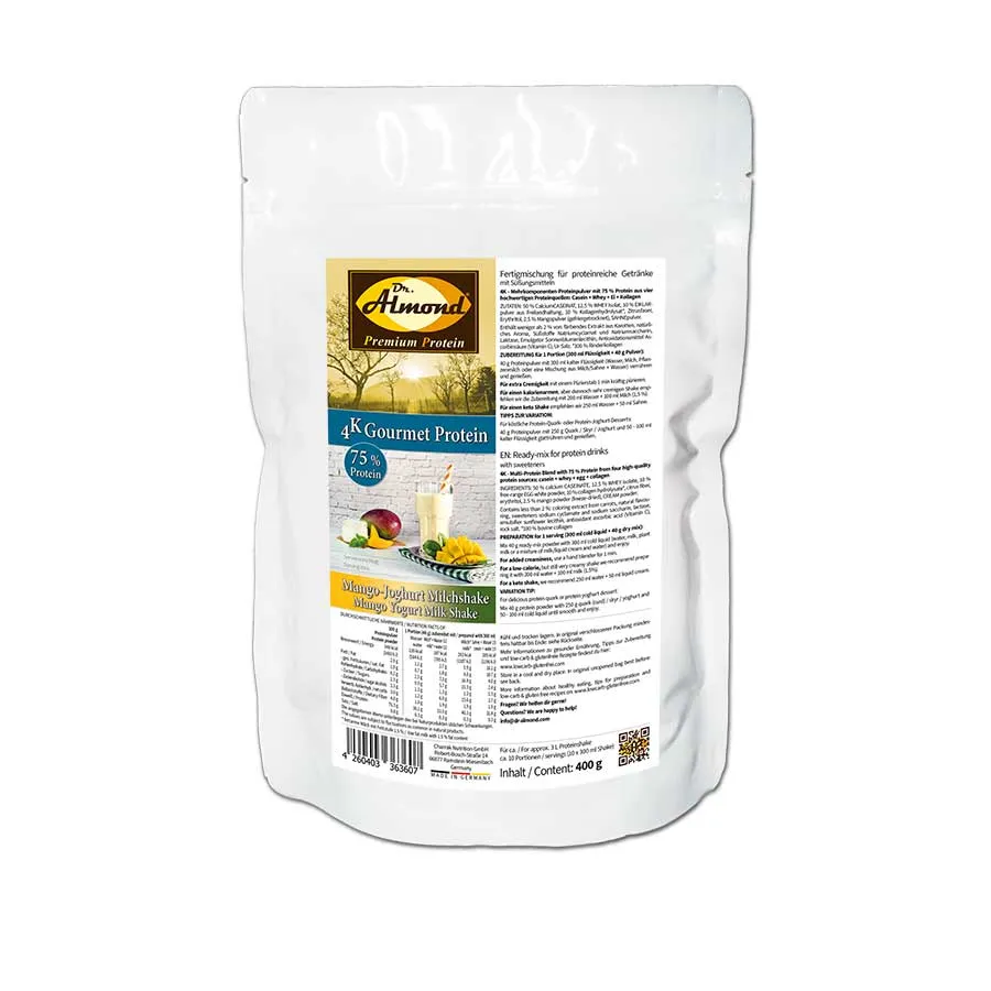 Protein MANGO-JOGHURT MILCHSHAKE Proteinshake Ketoshake Proteinpulver - Tüte Verpackung