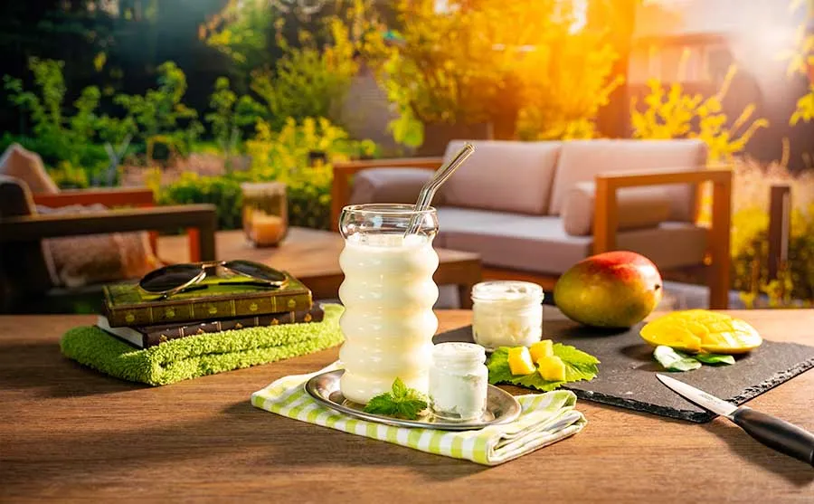 Protein MANGO-JOGHURT MILCHSHAKE Proteinshake Ketoshake Proteinpulver - fertiges Getränk