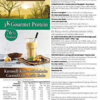 3K Gourmet Protein KARAMELL KAFFEE MILCHSHAKE Mehrkomponenten Proteinshake | Keto Proteinkaffee | 76 % Protein | vegetarisch |