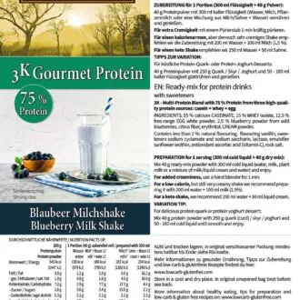 3K Gourmet Protein BLAUBEER MILCHSHAKE Mehrkomponenten Proteinshake | Keto Proteinpulver | 75 % Protein | vegetarisch |