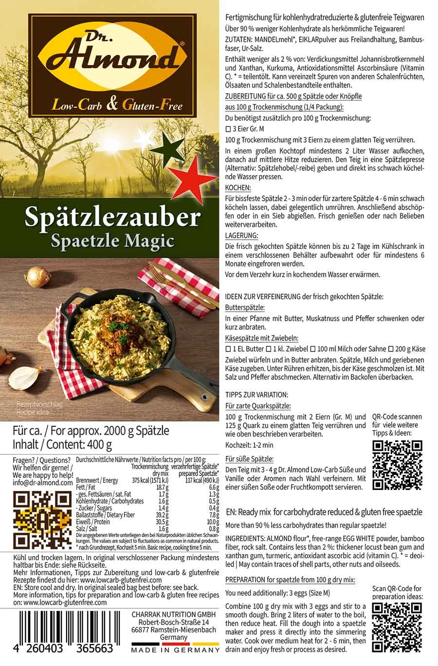 Spätzlezauber Spätzlemehl für Eierspätzle und Knöpfle low carb keto glutenfrei paleo