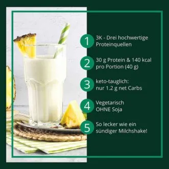 3K Gourmet Protein PINA COLADA MILCHSHAKE Mehrkomponenten Proteinshake | Keto Proteinpulver | 75 % Protein | vegetarisch USP