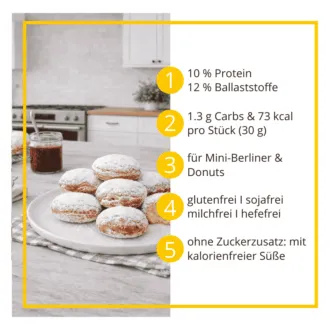 Mini-Berliner & Donuts Backmischung low carb glutenfrei Krapfen zuckerfrei zum Frittieren